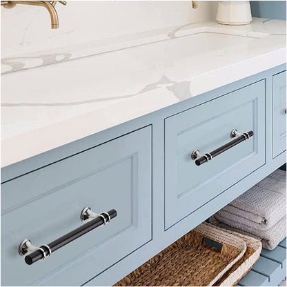 Comforsyco Brushed Nickel & Black Cabinet Pulls Solid Modern Drawer Pulls