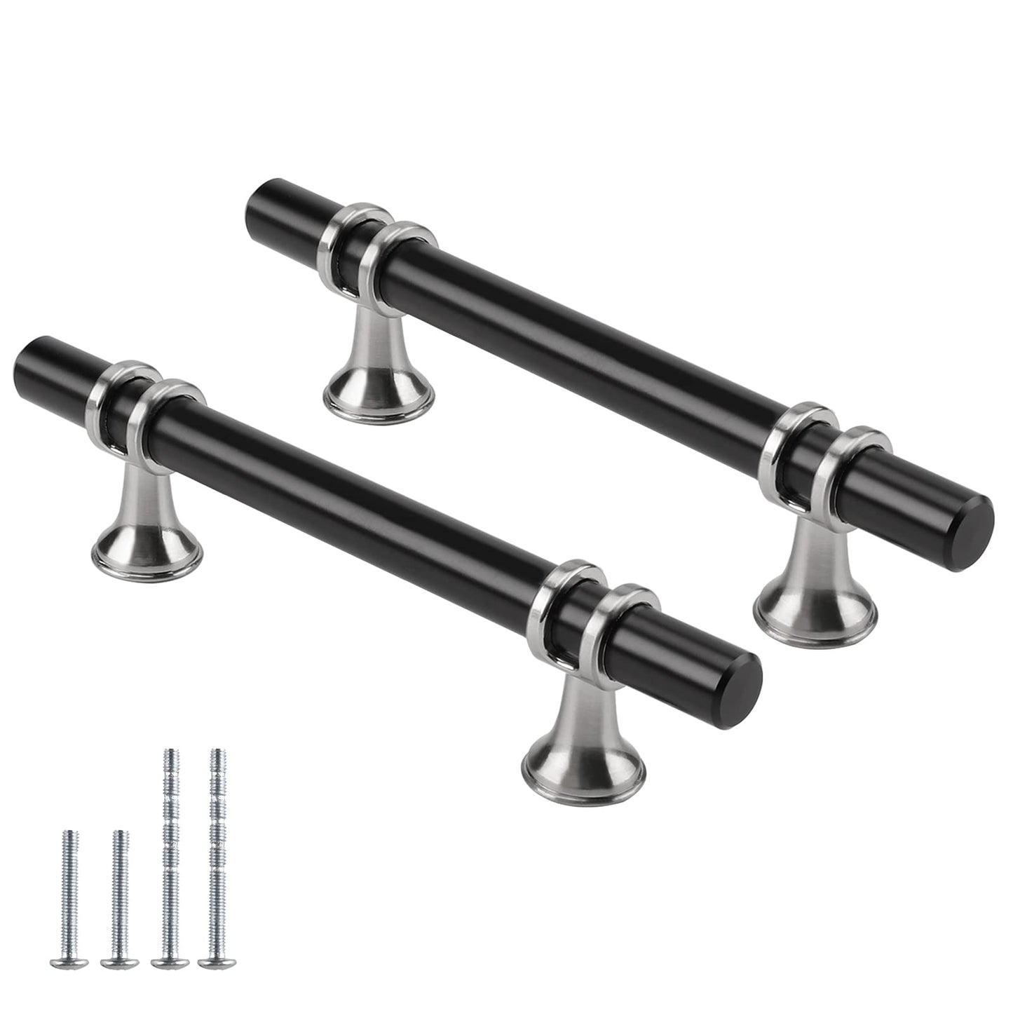 Comforsyco Brushed Nickel & Black Cabinet Pulls Solid Modern Drawer Pulls