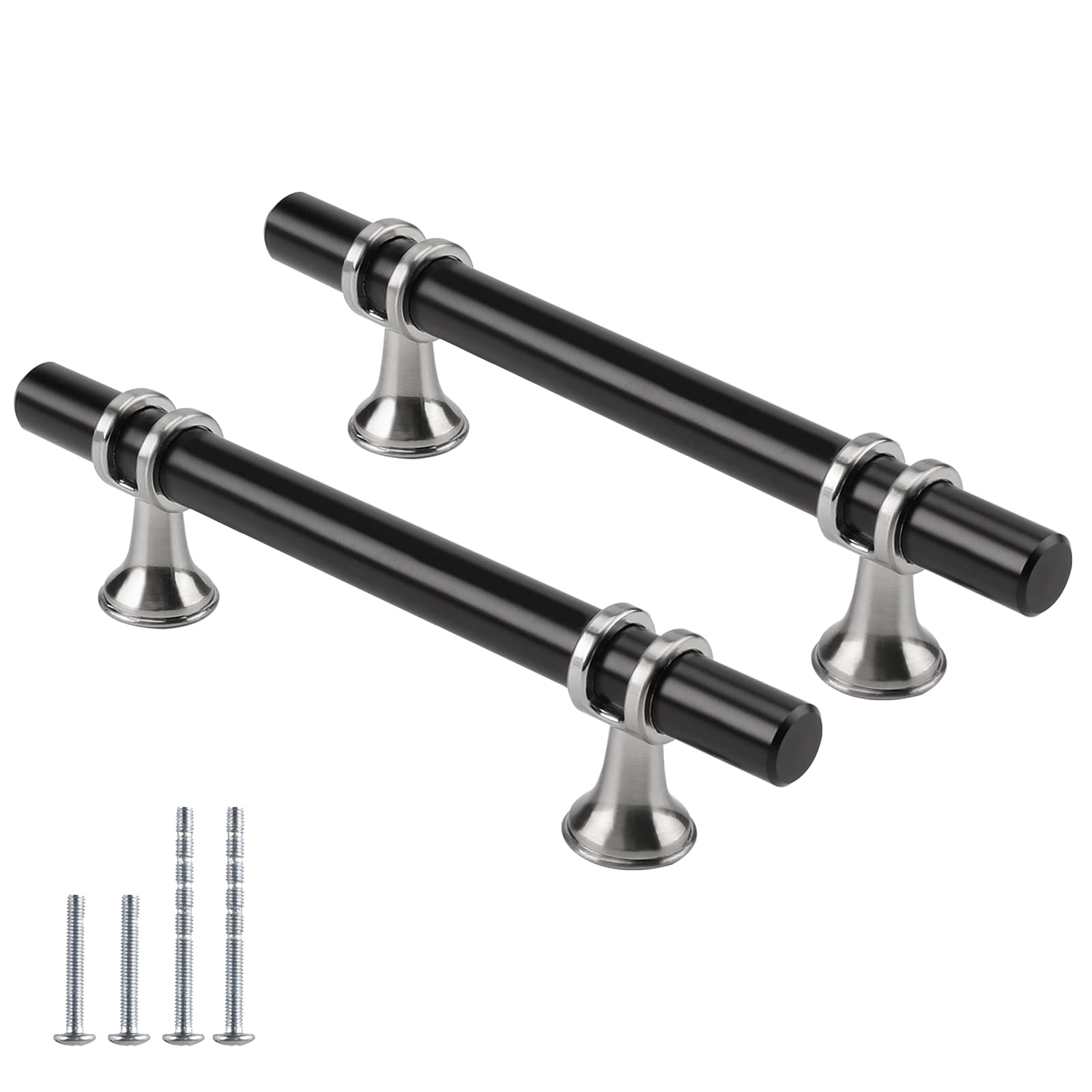 Comforsyco Brushed Nickel & Black Cabinet Pulls Solid Modern Drawer Pulls
