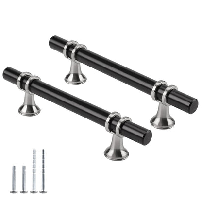 Comforsyco Brushed Nickel & Black Cabinet Pulls Solid Modern Drawer Pulls