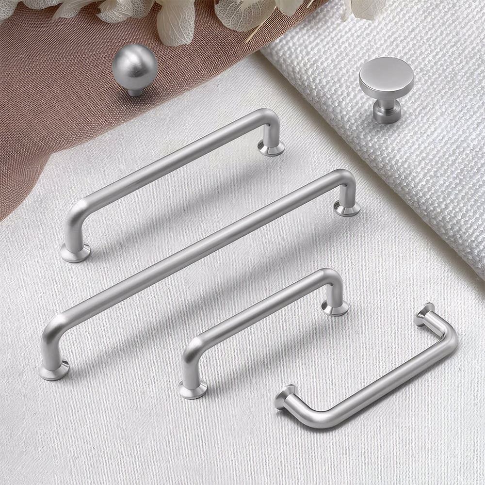 Comforsyco Brushed Nickel Round Bar Cabinet Handles and Knobs for Wardrobes