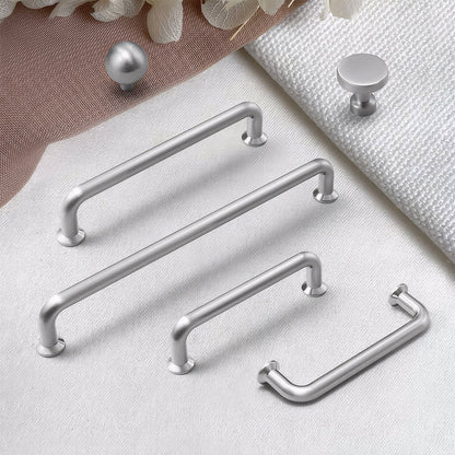 Comforsyco Brushed Nickel Round Bar Cabinet Handles and Knobs for Wardrobes