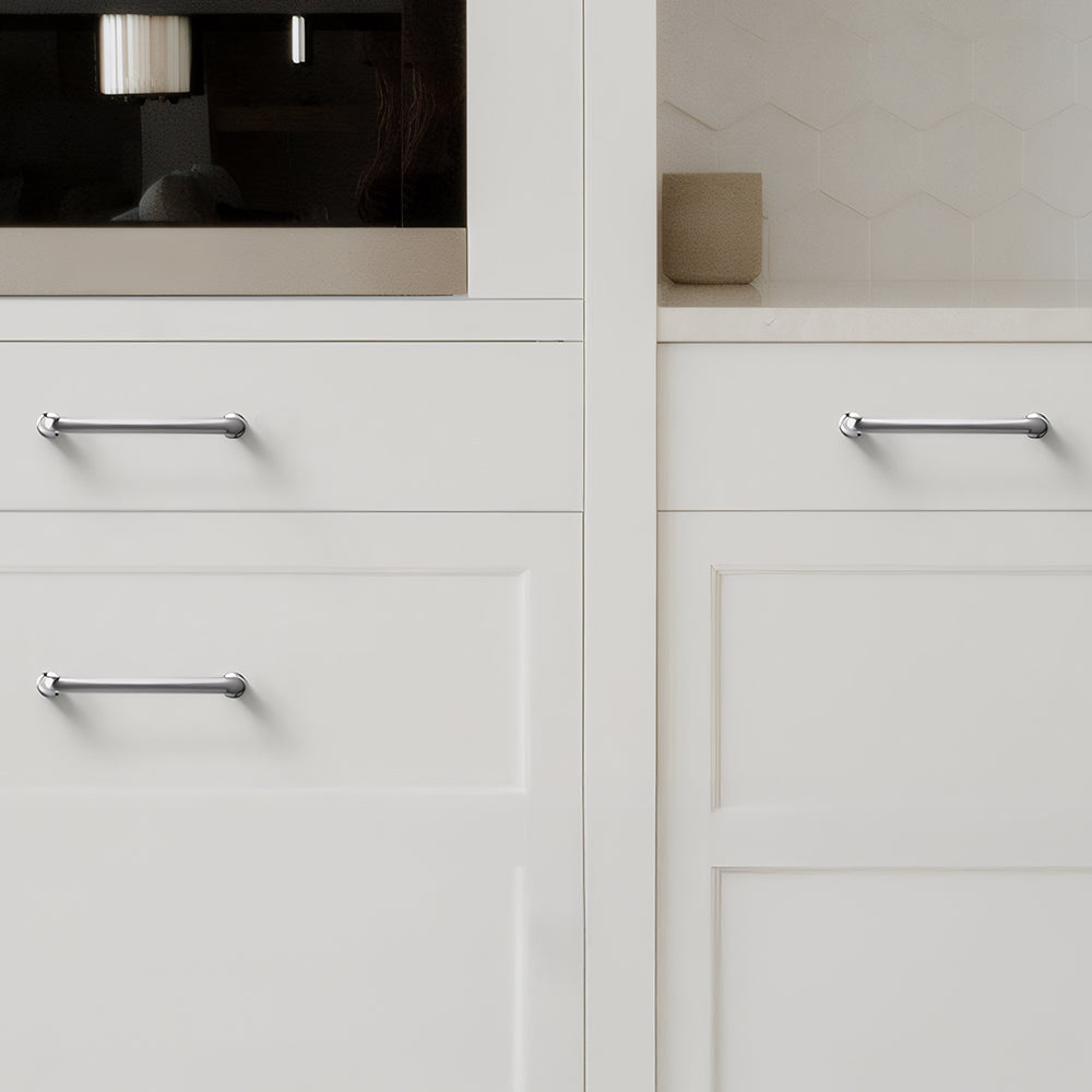 Comforsyco Brushed Nickel Round Bar Cabinet Handles and Knobs for Wardrobes