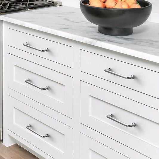 Comforsyco Brushed Nickel Round Bar Cabinet Handles and Knobs for Wardrobes