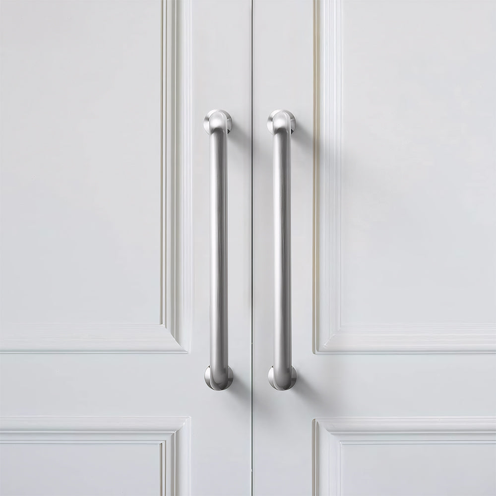 Comforsyco Brushed Nickel Round Bar Cabinet Handles and Knobs for Wardrobes