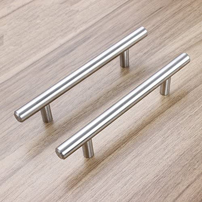 Comforsyco Brushed Nickel Round Bar Cabinet Pulls and Drawer Handles
