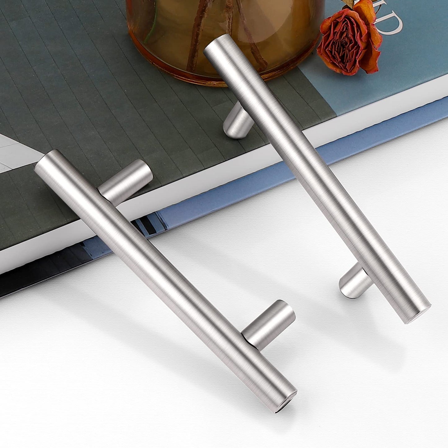 Comforsyco Brushed Nickel Round Bar Cabinet Pulls and Drawer Handles