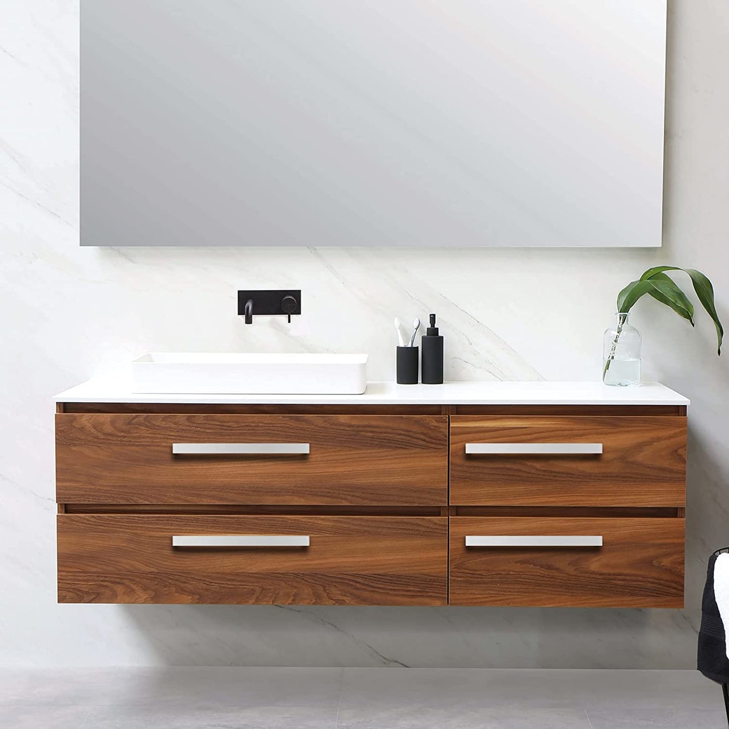 Comforsyco Brushed Nickel Square Bar Cabinet Pulls for Dressers and Vanities