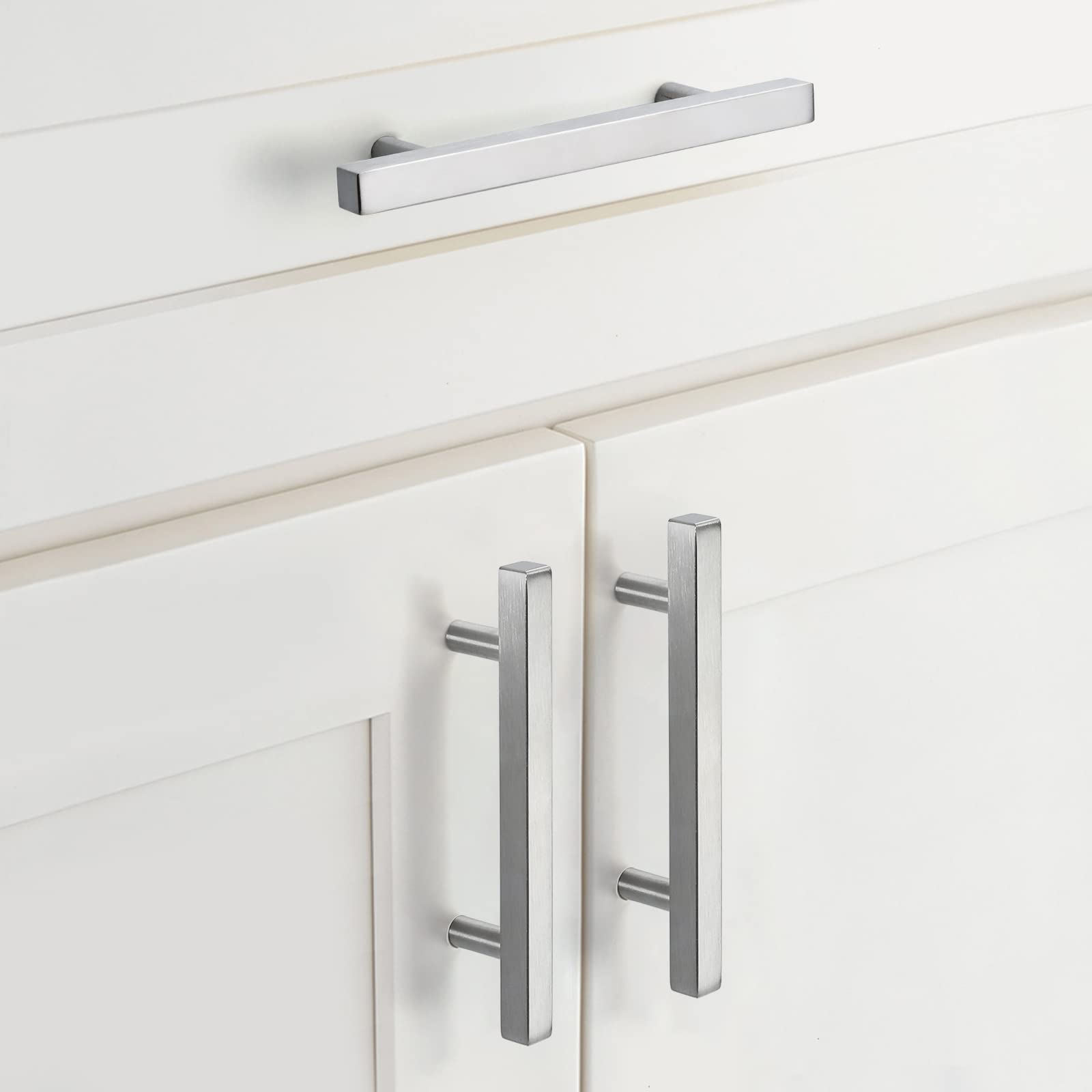Comforsyco Brushed Nickel Square Bar Cabinet Pulls for Dressers and Vanities