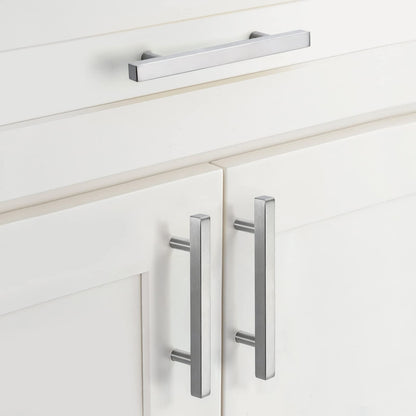 Comforsyco Brushed Nickel Square Bar Cabinet Pulls for Dressers and Vanities