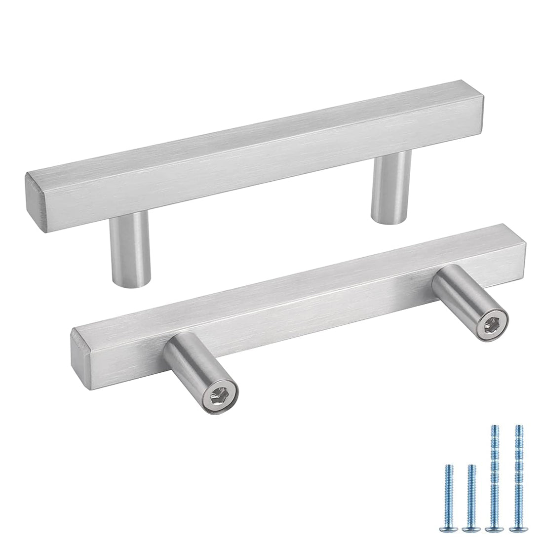 Comforsyco Brushed Nickel Square Bar Cabinet Pulls for Dressers and Vanities
