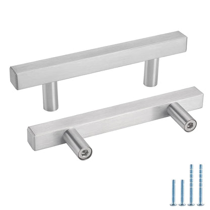 Comforsyco Brushed Nickel Square Bar Cabinet Pulls for Dressers and Vanities