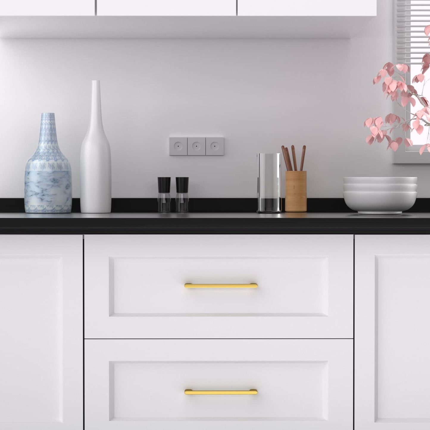 Comforsyco Cabinet Pulls Brushed Gold & Black Cabinet Pulls Kitchen Living Room Pulls