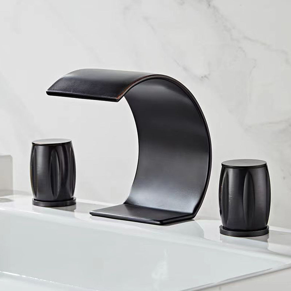 Cascelle 3-Hole Curved Waterfall Bathroom Sink Faucet With Dual Handles