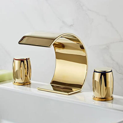 Cascelle 3-Hole Curved Waterfall Bathroom Sink Faucet With Dual Handles