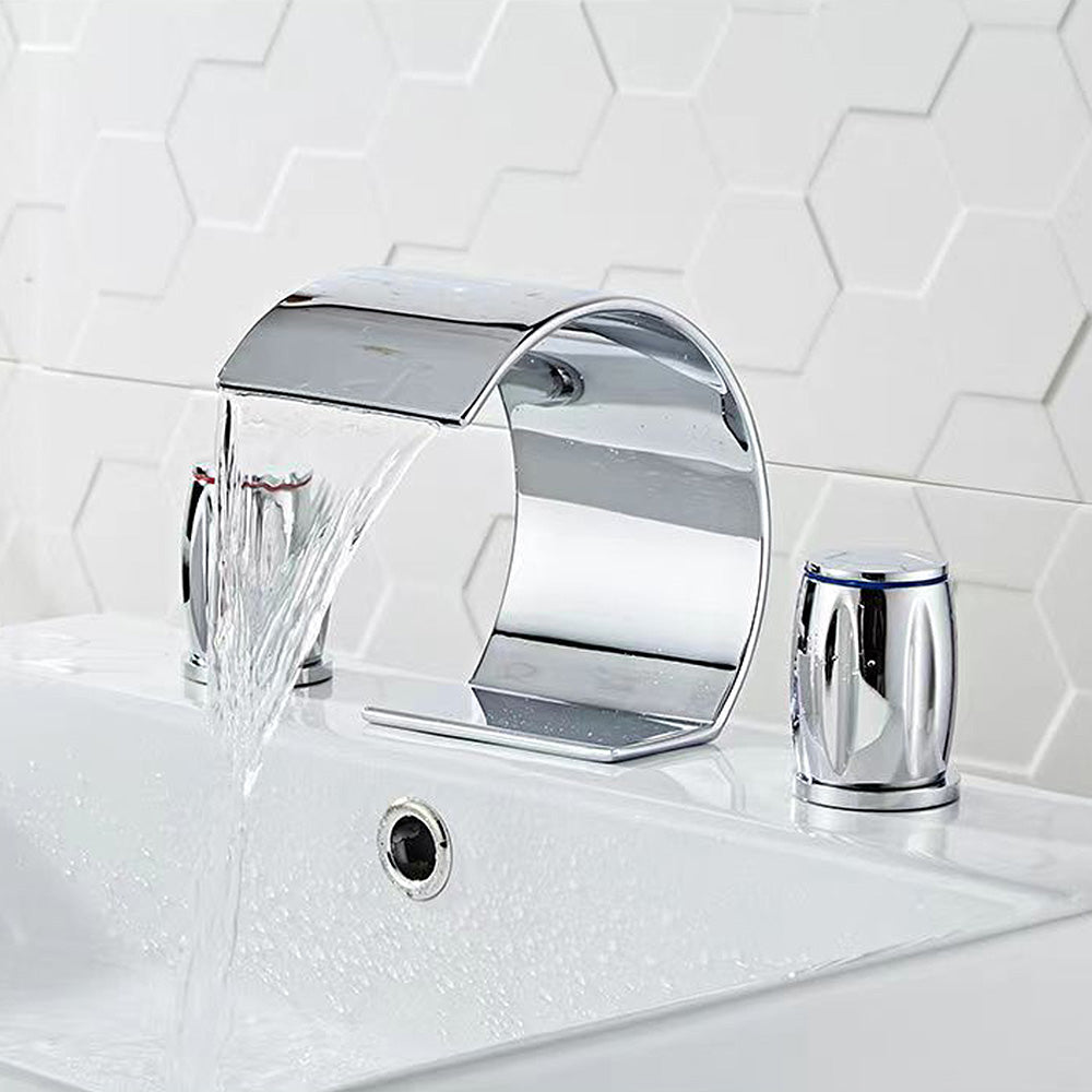 Cascelle 3-Hole Curved Waterfall Bathroom Sink Faucet With Dual Handles