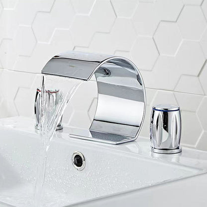 Cascelle 3-Hole Curved Waterfall Bathroom Sink Faucet With Dual Handles