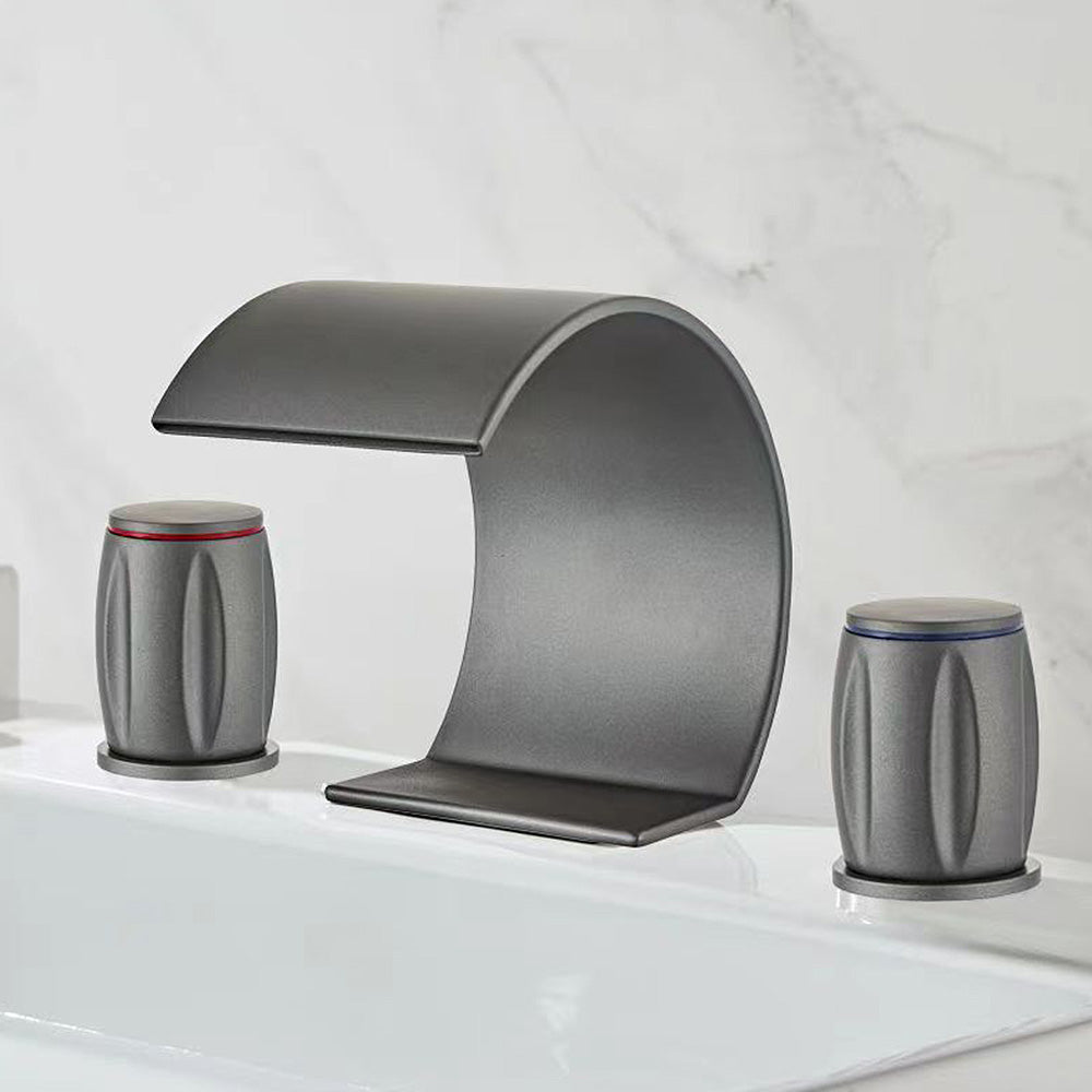 Cascelle 3-Hole Curved Waterfall Bathroom Sink Faucet With Dual Handles