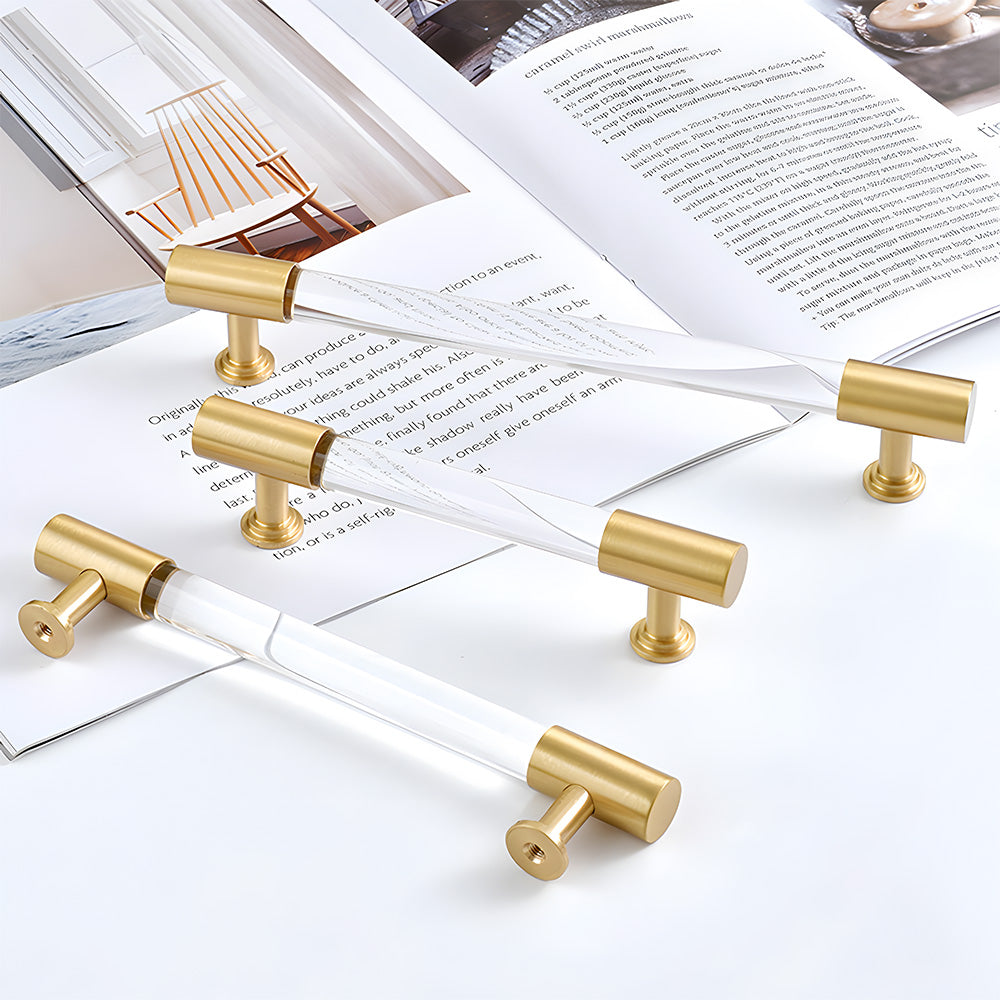 Comforsyco Clear Acrylic Cabinet Handles with Gold Brass Accents