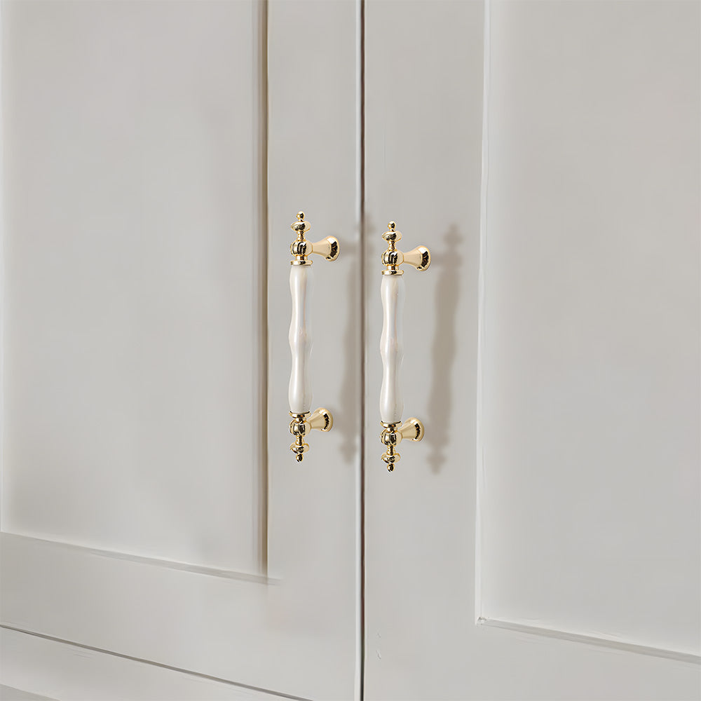 Comforsyco Colorful Ceramic Cabinet Pulls and Knobs with Gold-Tone Trim