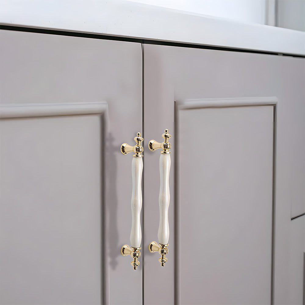 Comforsyco Colorful Ceramic Cabinet Pulls and Knobs with Gold-Tone Trim