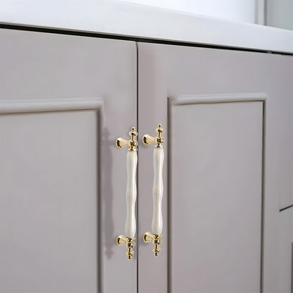 Comforsyco Colorful Ceramic Cabinet Pulls and Knobs with Gold-Tone Trim