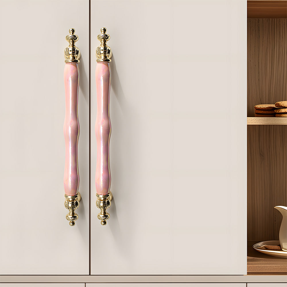 Comforsyco Colorful Ceramic Cabinet Pulls and Knobs with Gold-Tone Trim