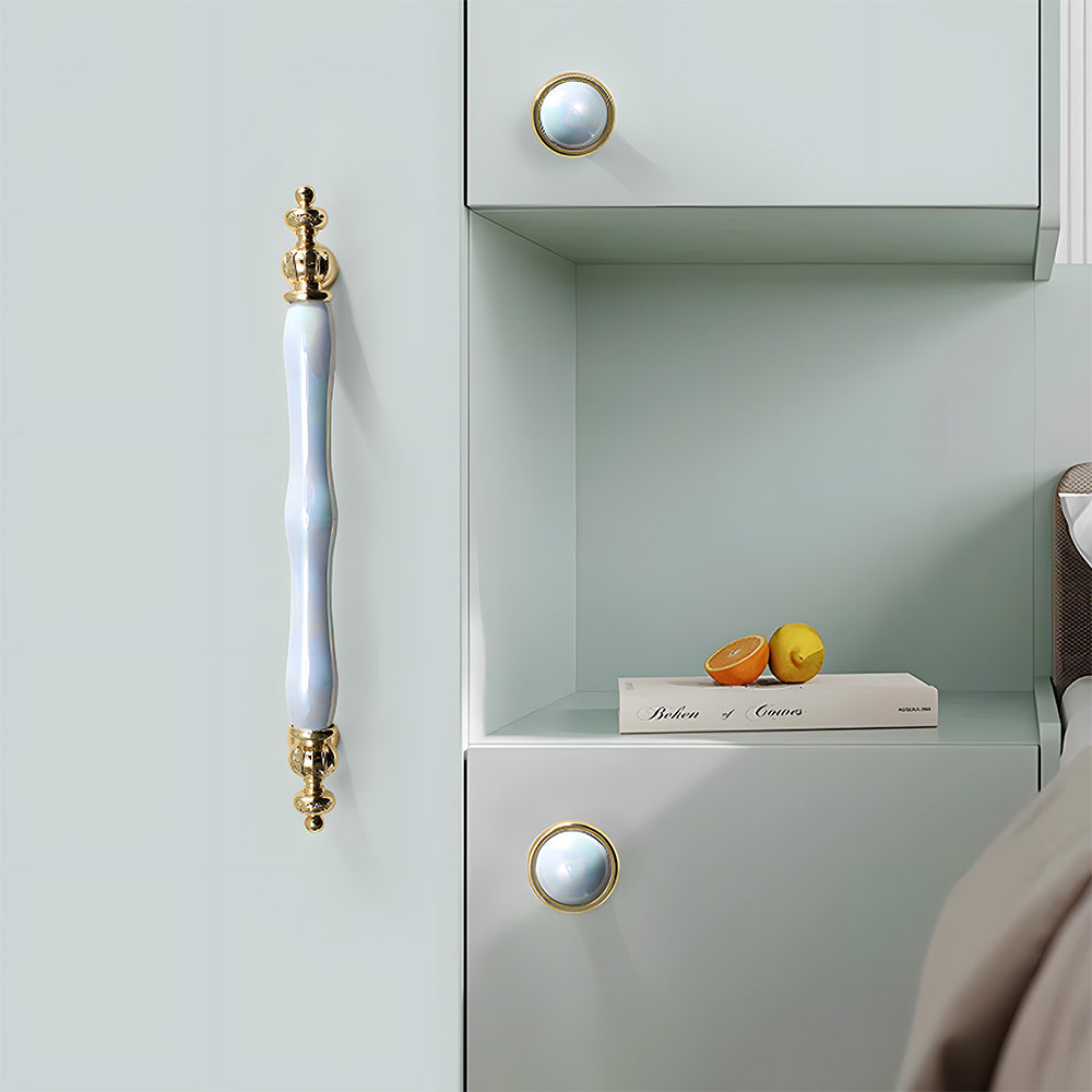 Comforsyco Colorful Ceramic Cabinet Pulls and Knobs with Gold-Tone Trim