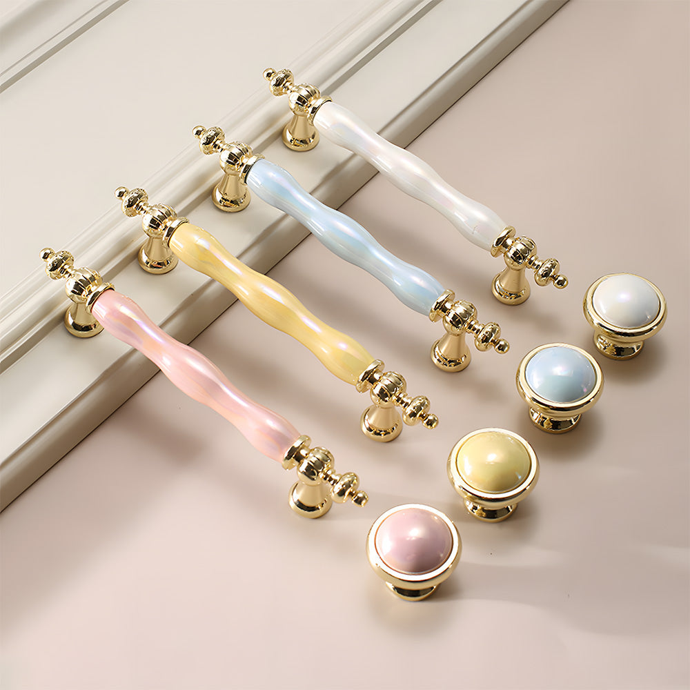 Comforsyco Colorful Ceramic Cabinet Pulls and Knobs with Gold-Tone Trim