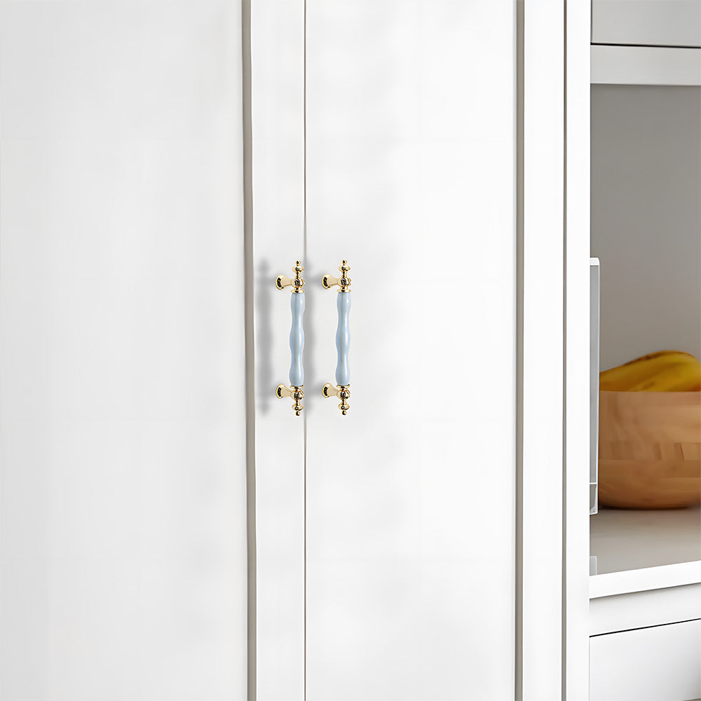 Comforsyco Colorful Ceramic Cabinet Pulls and Knobs with Gold-Tone Trim