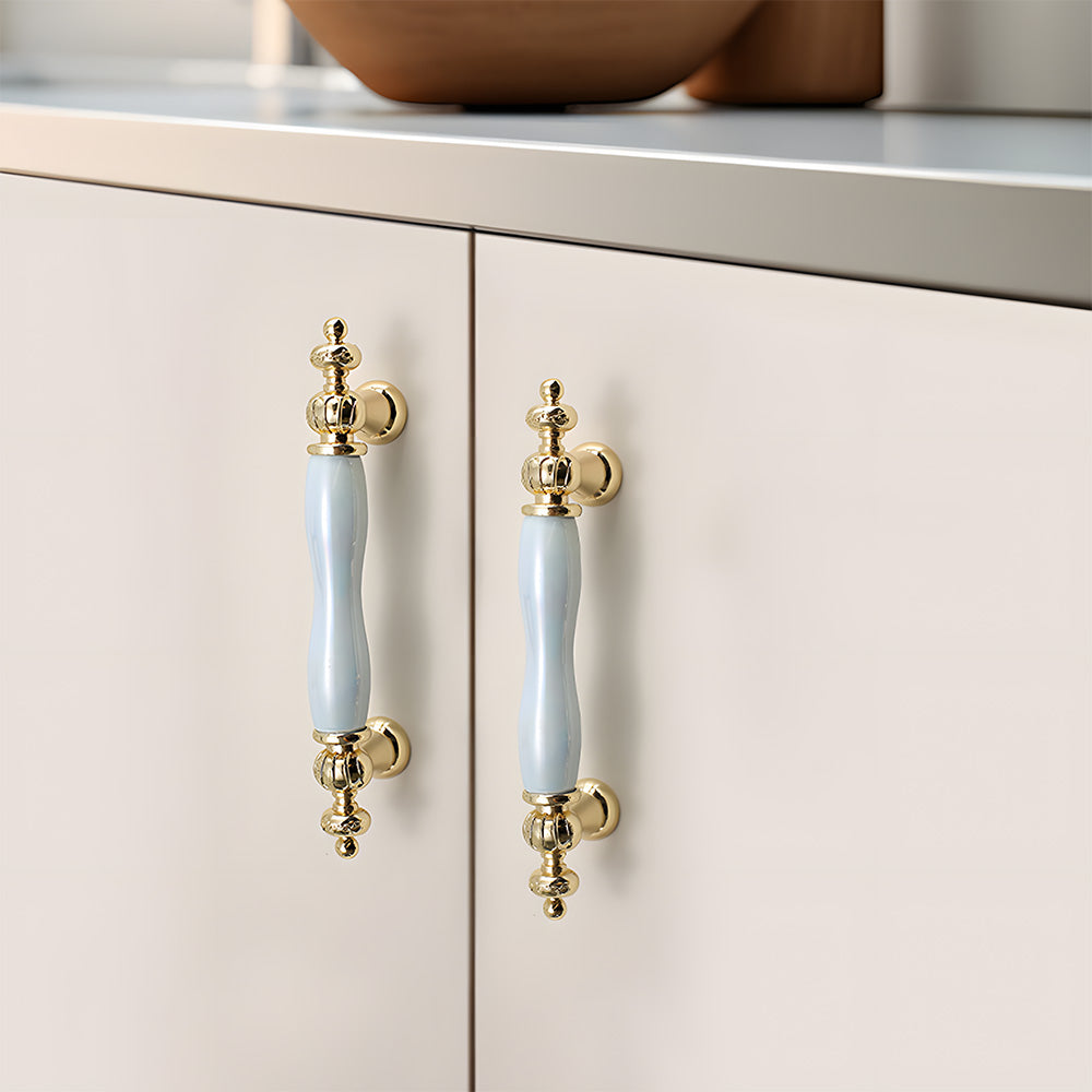 Comforsyco Colorful Ceramic Cabinet Pulls and Knobs with Gold-Tone Trim