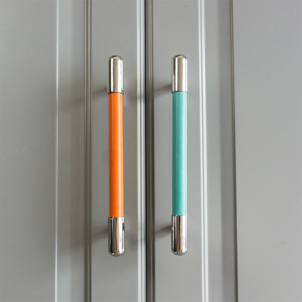 Comforsyco Colorful Leather Cabinet Pulls and Knobs, Stainless Steel