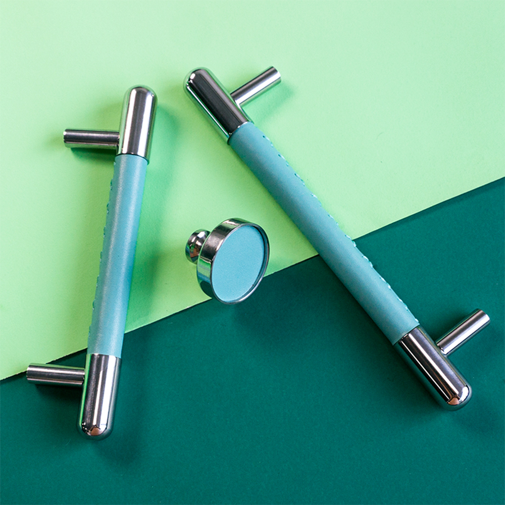 Comforsyco Colorful Leather Cabinet Pulls and Knobs, Stainless Steel