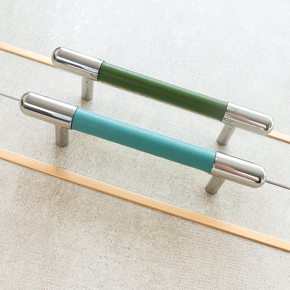 Comforsyco Colorful Leather Cabinet Pulls and Knobs, Stainless Steel