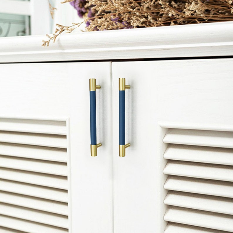 Comforsyco Colorful Leather and Brass Cabinet Pulls and Knobs