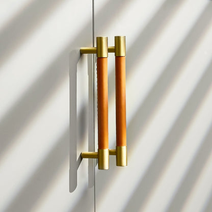 Comforsyco Colorful Leather and Brass Cabinet Pulls and Knobs