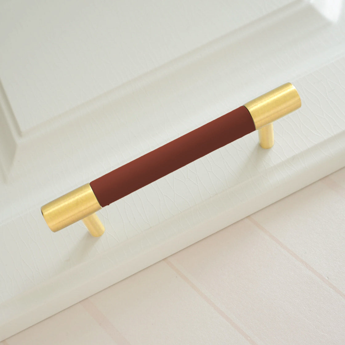 Comforsyco Colorful Leather and Brass Cabinet Pulls and Knobs