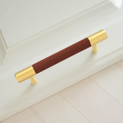 Comforsyco Colorful Leather and Brass Cabinet Pulls and Knobs