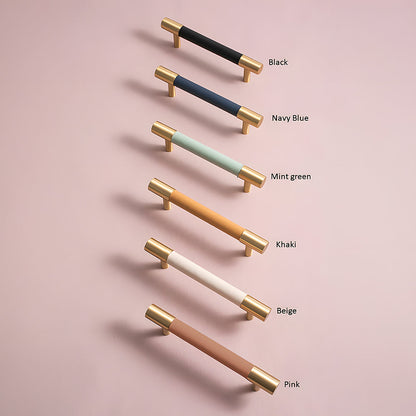 Comforsyco Colorful Leather and Brass Cabinet Pulls and Knobs