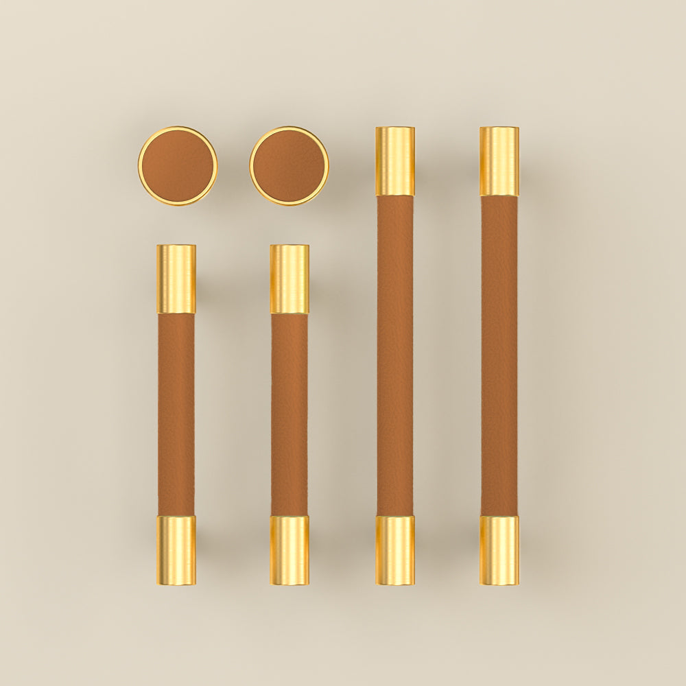 Comforsyco Colorful Leather and Brass Cabinet Pulls and Knobs