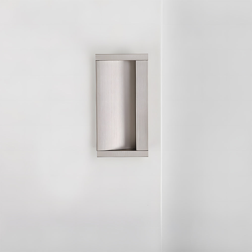 Silver aluminum recessed cabinet pull with 64 mm hole centers in a straight-on vertical view