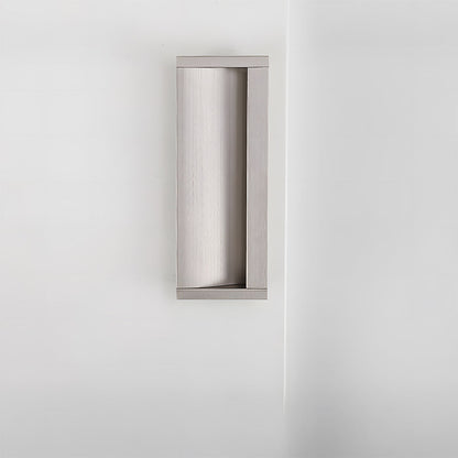 Silver aluminum recessed cabinet pull with 96 mm hole centers in a straight-on vertical view