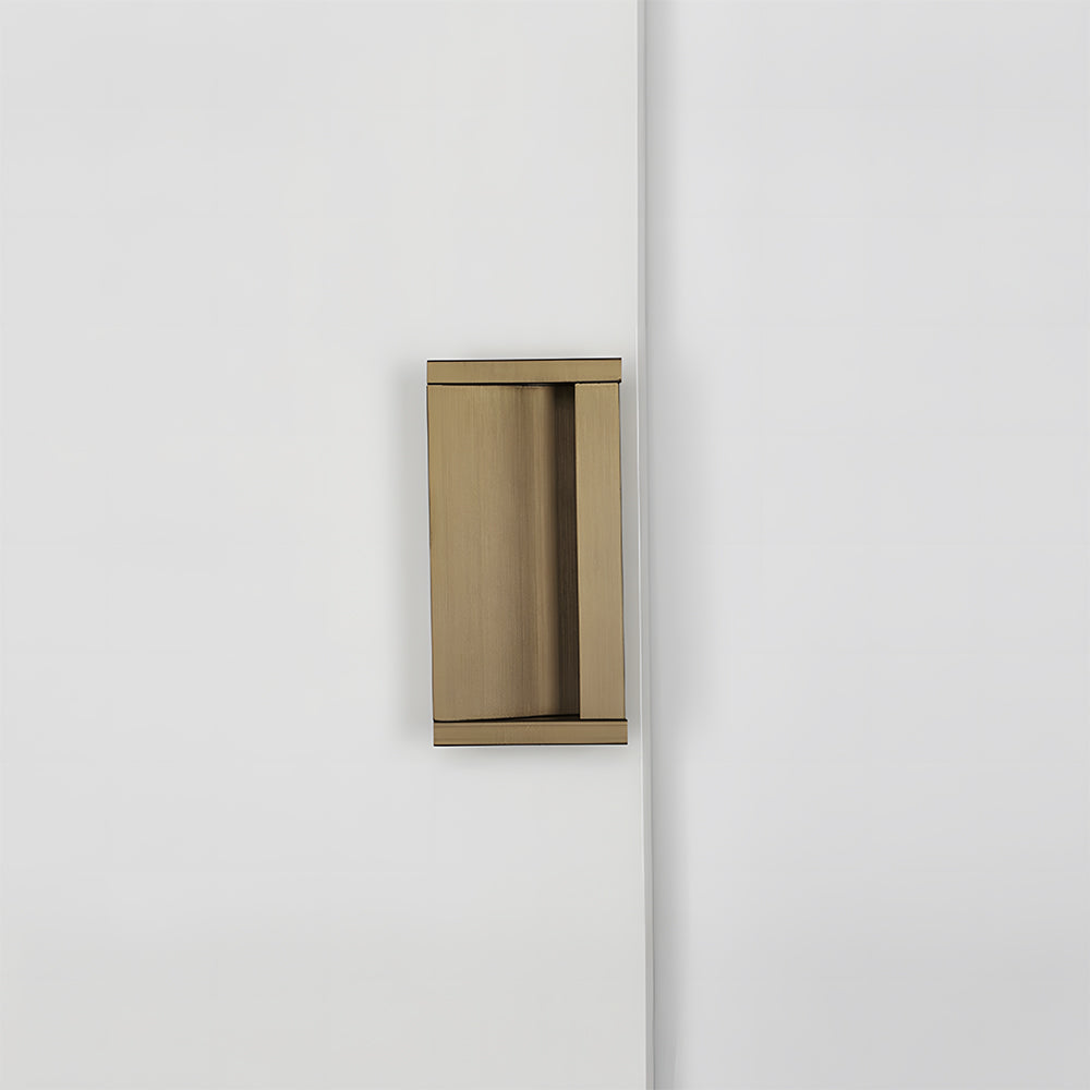 Bronze aluminum recessed cabinet pull with 64 mm hole centers in a straight-on vertical view