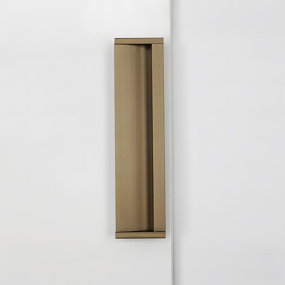 Bronze aluminum recessed cabinet pull with 160 mm hole centers in a straight-on vertical view