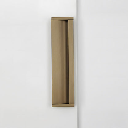Bronze aluminum recessed cabinet pull with 160 mm hole centers in a straight-on vertical view