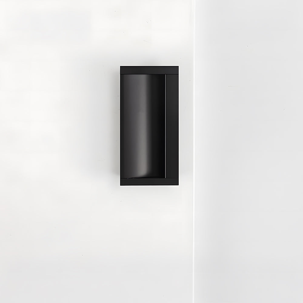 Black aluminum recessed cabinet pull with 64 mm hole centers in a straight-on vertical view