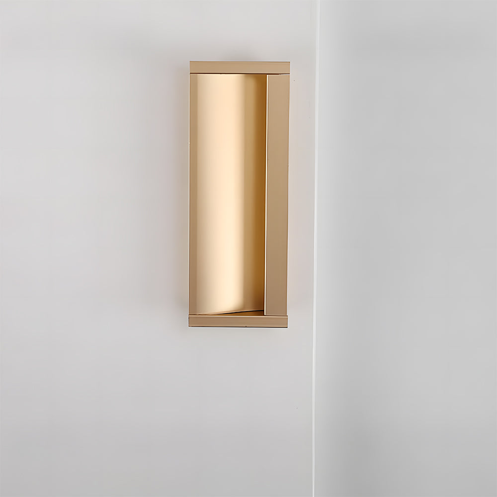 Gold aluminum recessed cabinet pull with 96 mm hole centers installed vertically on a light door