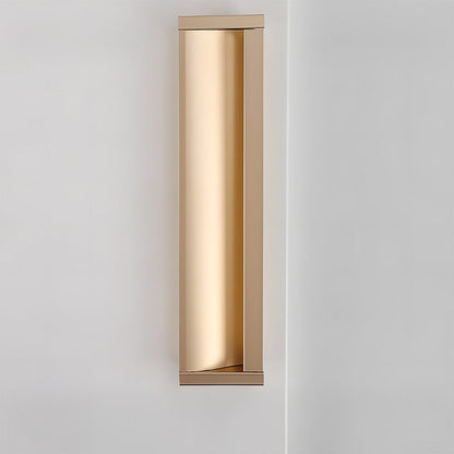 Gold aluminum recessed cabinet pull with 160 mm hole centers installed vertically on a light door