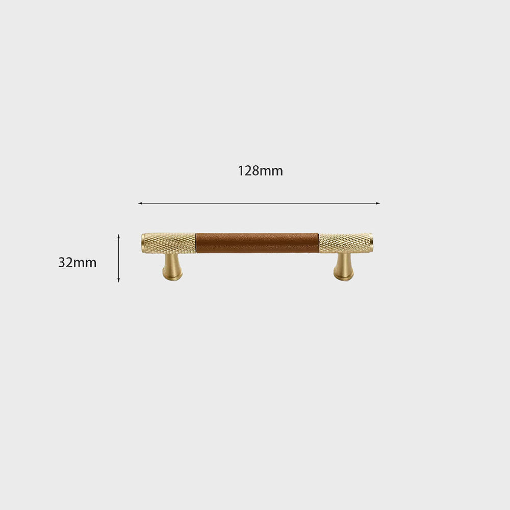 Comforsyco Cowhide Brass Cabinet Pulls and Knobs, Brown / Black Options
