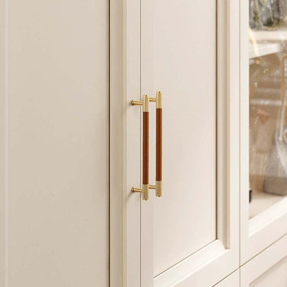 Comforsyco Cowhide Brass Cabinet Pulls and Knobs, Brown / Black Options